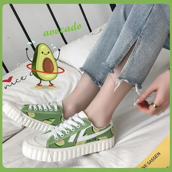

2020 Spring/Autumn New Women Canvas Shoes Lace-up Casual Appliques Fashion Cartoon Animation Solid Adult Flat Sneakers W31-46