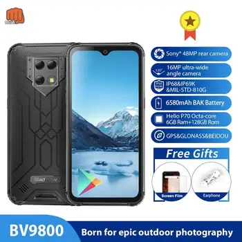 

Helio P70 Blackview BV9800 Android 9.0 6GB+128GB Smartphone 48MP Rear Camera IP68 Waterproof 6580mAh 6.3" FHD Mobile Phone
