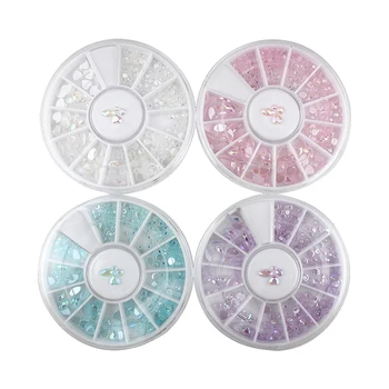 Cena ZINXIN 1Box 12 Siatka Koło Piękne Serce Płaska Podeszwa AB Kolorowe Plastikowe Manicure 3D Nail Art Rhinestone Akrylowe Narzędzia Do Dekoracji