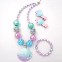 Модные детские ювелирные изделия для девочек, большие бусины в форме пузырьков, ожерелья для малышей, жемчужное ожерелье, браслет, шпилька, 3 шт./компл., подарок для детей