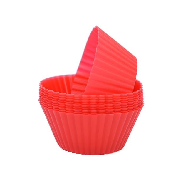 12pcs/Set Silicone Cake Mold Round Shaped Muffin Cupcake Baking Molds Kitchen Cooking Bakeware Maker DIY Cake Decorating Tools Red