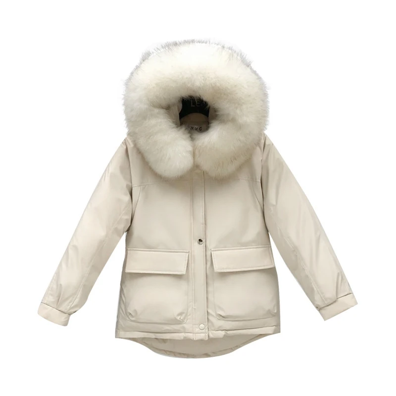 Новинка, зимний женский пуховик, Корейская плюшевая парка с капюшоном, однотонное черно-белое пальто, свободная негабаритная Женская куртка на меху, 2XL