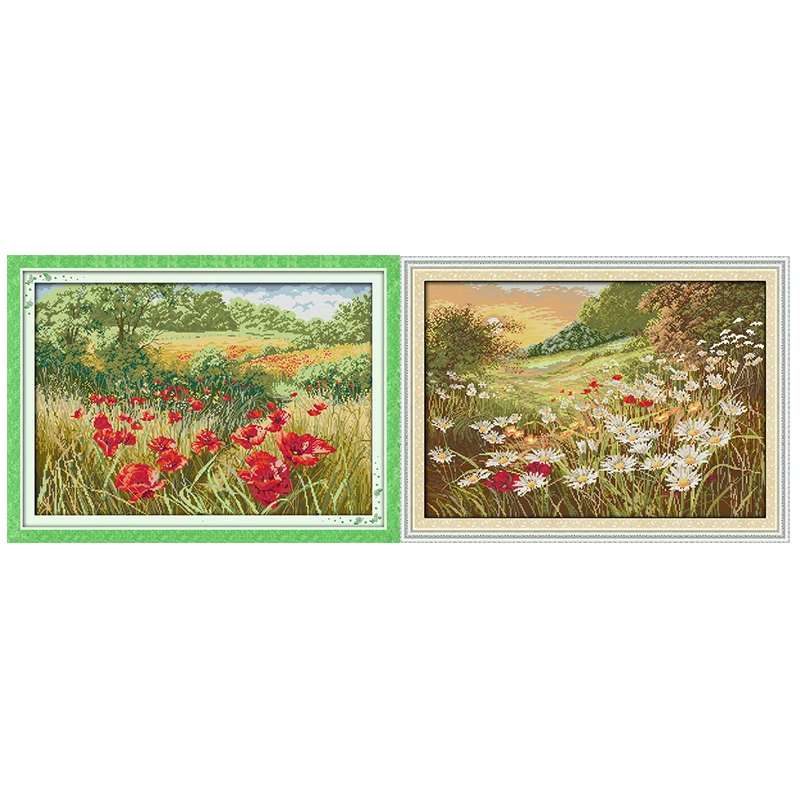 

Joy Sunday Cross Stitch Kit Beautiful Flowers Patterns 14CT 11CT Printed Cross Stitch Canvas Handmade Embroidery Needlework Sets