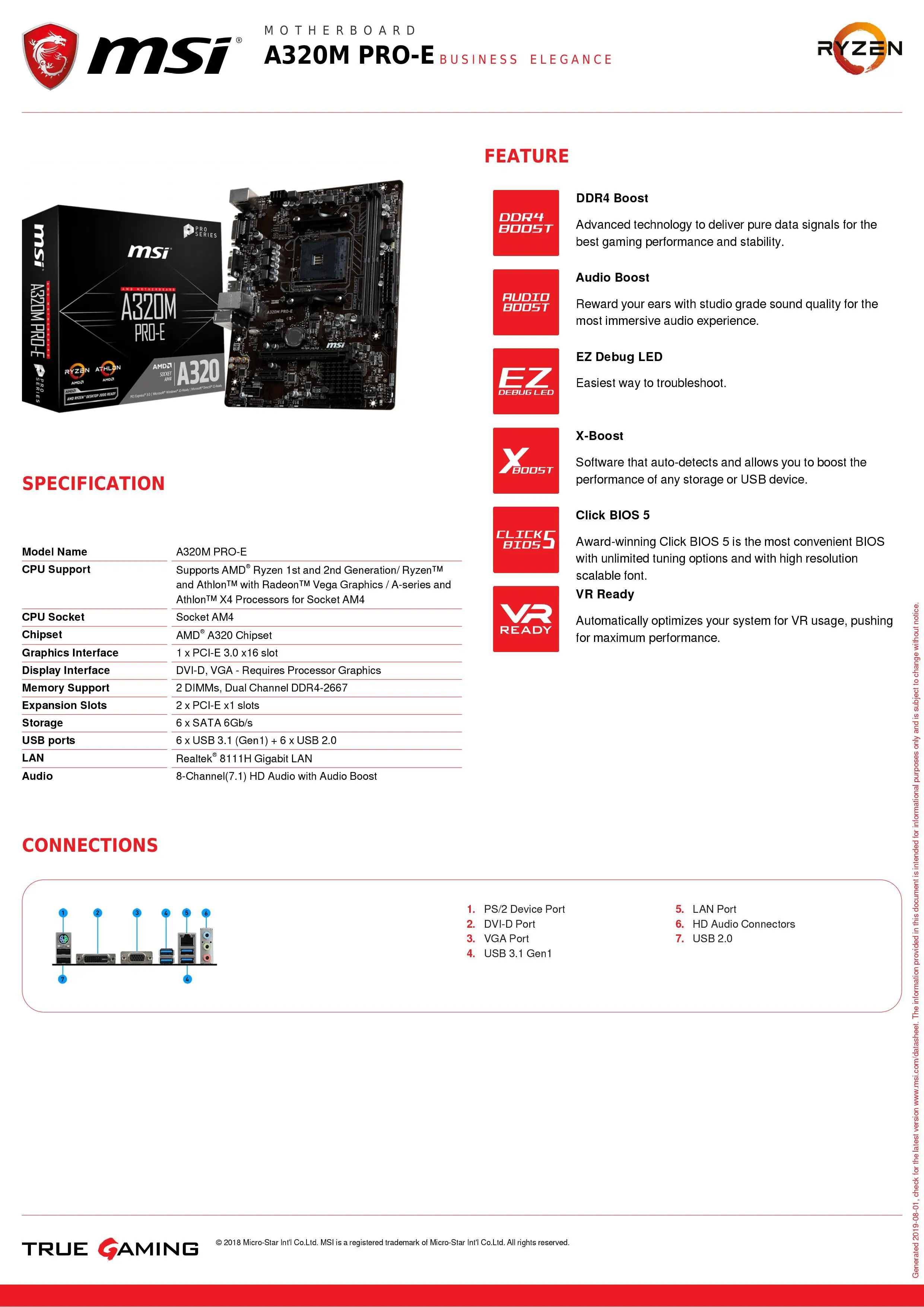 Материнская плата MSI A320M PRO E материнская amd am4 socket ryzen DVI dual ddr4 memory slot PCI Gen3 X16 SATAIII USB3.1 m