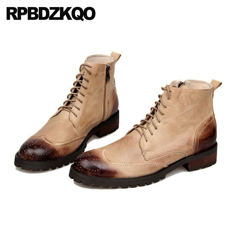 MEN HANDMADE ORIGINAL LEATHER SHOES BROWN MILITARY COMBAT HIGH ANKLE BOOTS 