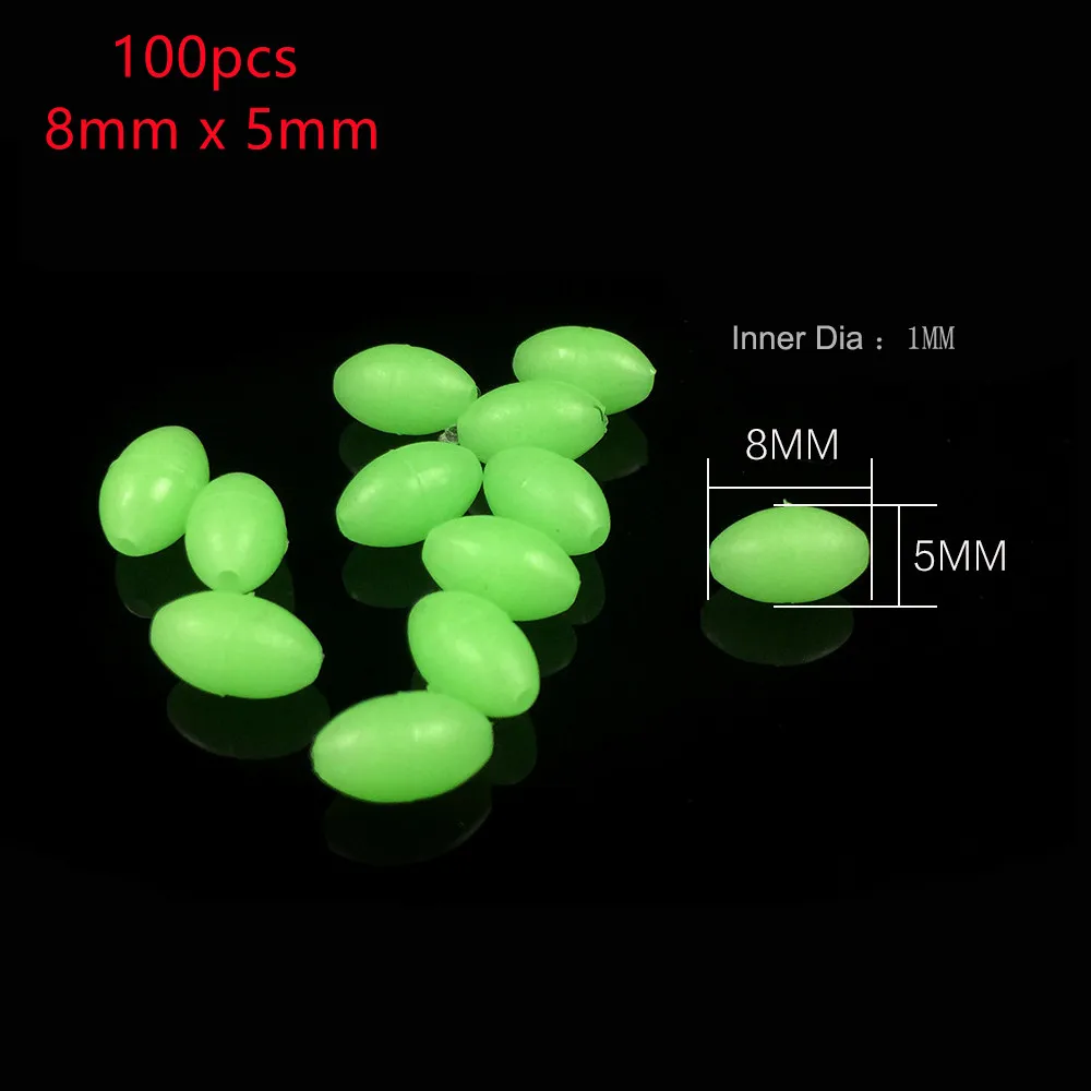 Oval Night Luminous Fishing Beads Glowing Sea Fishing Lure Bait Floating Beads Tackles Tools For Rig 5mm 8mm 100pcs fishing tackle