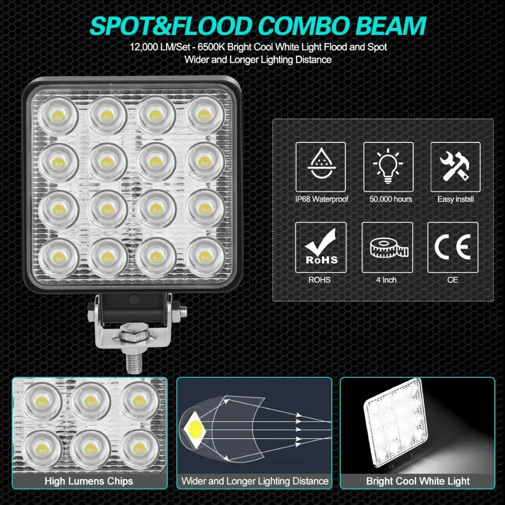 Tripcraft 4inch 27W 48W 4" 4in Led Work Light Interior Spot Flood LED Offroad 12V 24V for 4x4 Tractor Headlight Truck ATV LUZ