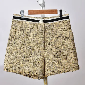 

2020 Spring Summer Tweed Women Shorts Wild Stylish Ladies OL Office Work Short Pants With Tassel Pockets