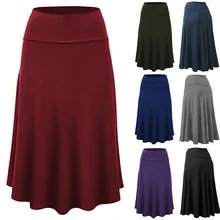 Зимние однотонные повседневные женские юбки faldas, большие размеры, однотонная Расклешенная юбка с завышенной талией, пикантная юбка средней длины, одноцветная плиссированная юбка, saia# C9
