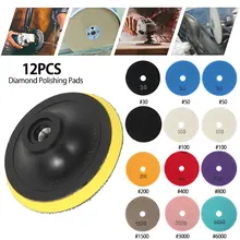 Kit de tampons de polissage diamant, 4 pouces, 100mm, sec/humide, pour pierre, granit, béton, marbre, disques de polissage, 12 pièces