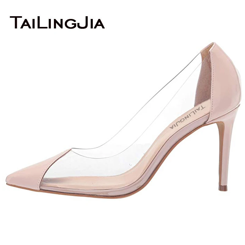 Womens Clear High Heels Pointed Toe Pumps Shoes Party Patent Leather Stilettos 