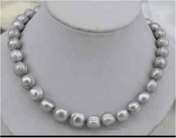 AAA 9-10 мм БАРОККО серебряно-серое Жемчужное ожерелье 18 дюймов 14k