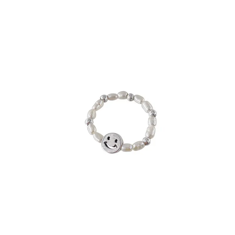 LIVVY Elegant Pearl Bead Stone Elastic Smile Rings For Women Fashion Multi Beaded Adjustable Size High-quality Jewelry Gifts