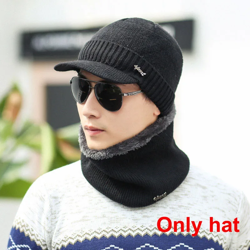 Black hat Шапка Skullies Beanies, толстая шапочка, мягкая шапка из флиса для женщин и мужчин, модный шарф, шапка, шарф, набор, зимняя шапка, теплая вязаная - Цвет: Black hat