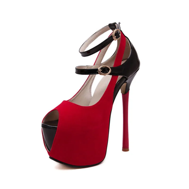 red HOKSVZY Western Style Fashion Waterproof Platform High Heels Fine Heel Pinned Fish Mouth Shoes High Heels Single Shoes JXQ - Цвет: red
