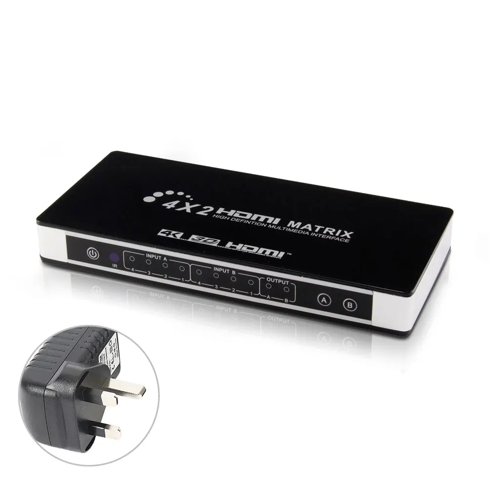 UK Plug 4K HDMI матрица 4X2 с аудио выход HDMI коммутатор разветвитель 4 в 2 Выход HDMI 4 к X 2 к/30 Гц 1080P HDMI матричный конвертер адаптер - Цвет: UK Plug