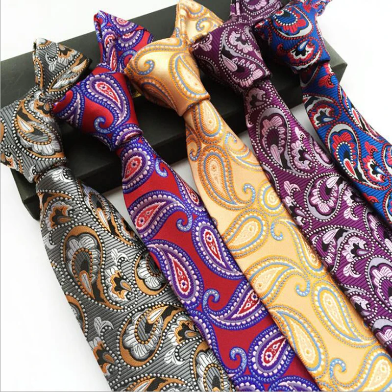 Classic 8cm Silk Men Tie Red Yellow Floral Paisley Jacquard Necktie neck tie
