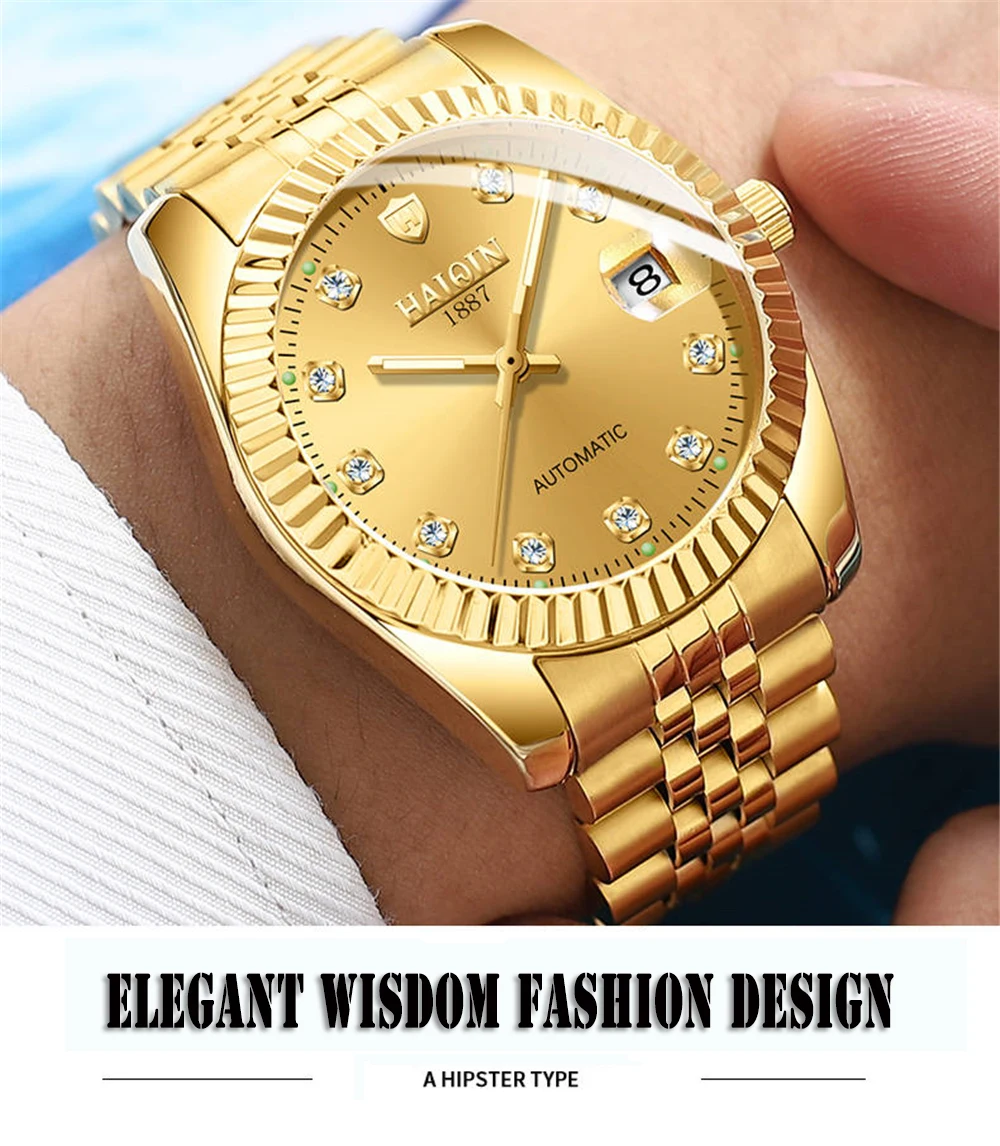 Reloj Hombre HAIQIN брендовые автоматические механические мужские часы спортивные водонепроницаемые мужские золотые наручные часы Relogio Masculino
