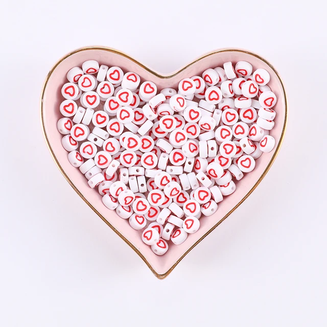 100/200/500pcs Heart Beads For Jewelry Making Acrylic Mixed Beads With Letters For Bracelet Handmade Diy Bracelet Necklace 2021 4x7mm 111