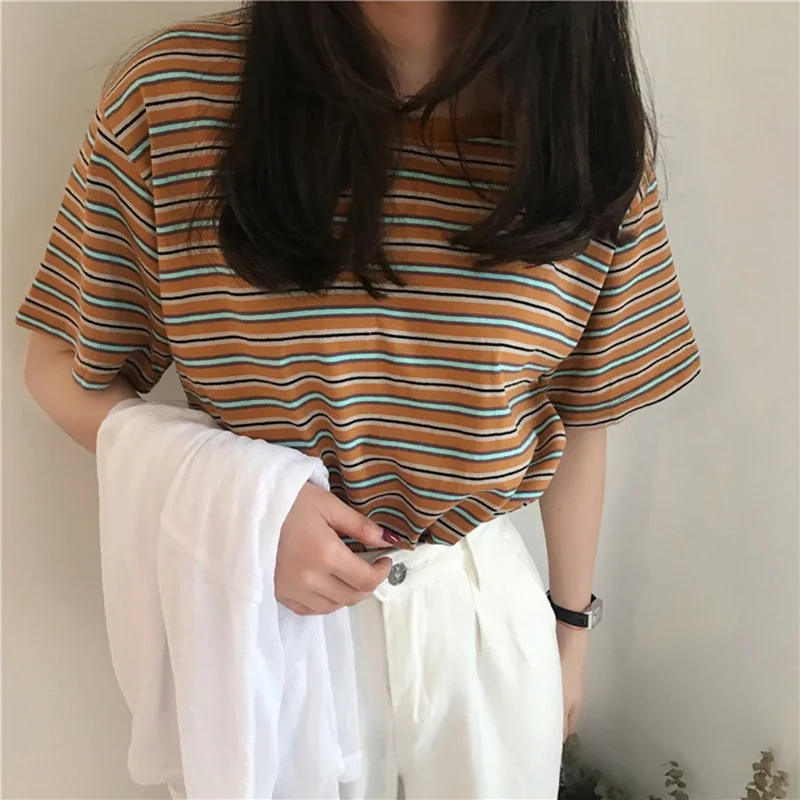 

Casual O-Neck Loose Striped Tees Short Sleeve Summer Styles Casual Tops Fashion Women T-Shirt