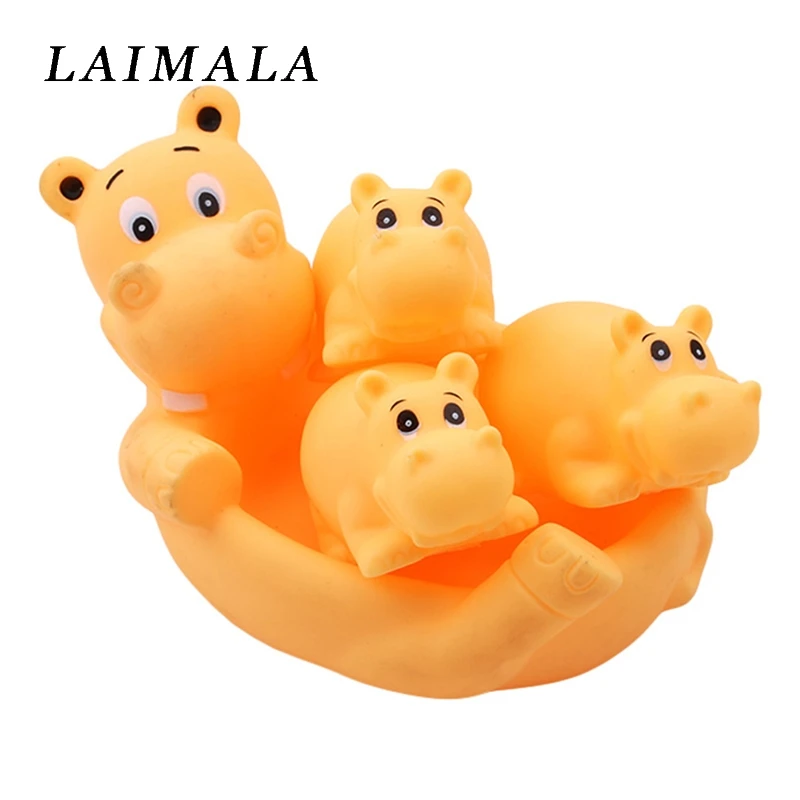 4pcs hippo Детские Игрушки для ванны, смешанные животные, плавающие водные игрушки, красочные мягкие плавающие резиновые утки, сжимающие звук, пищащие игрушки для купания - Цвет: 4pcs hippo