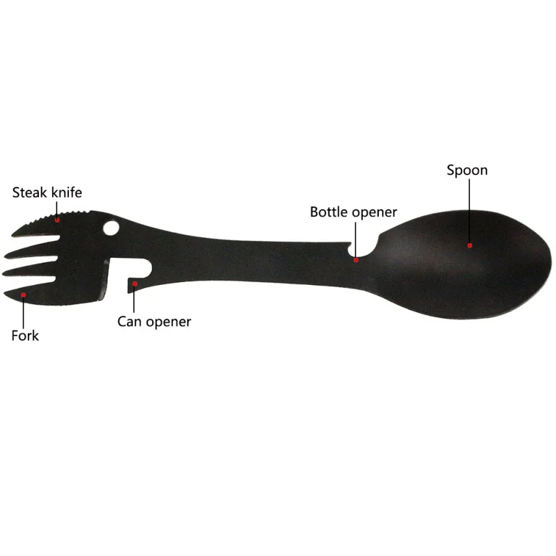 

5 in 1 Stainless Steel Multi-functional Outdoor Tool Camping Picnic Survival EDC Practical Fork Knife Spoon Bottle/Can Opener