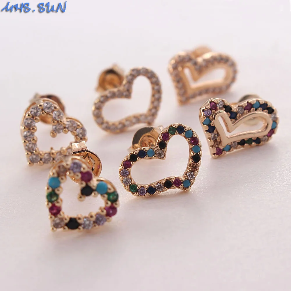 MHS.SUN Exquisite Love Heart Earrings Women Fashion AAA Zircon Stud Charming Gold Color CZ Ear Jewelry For Girls Gift | Украшения и