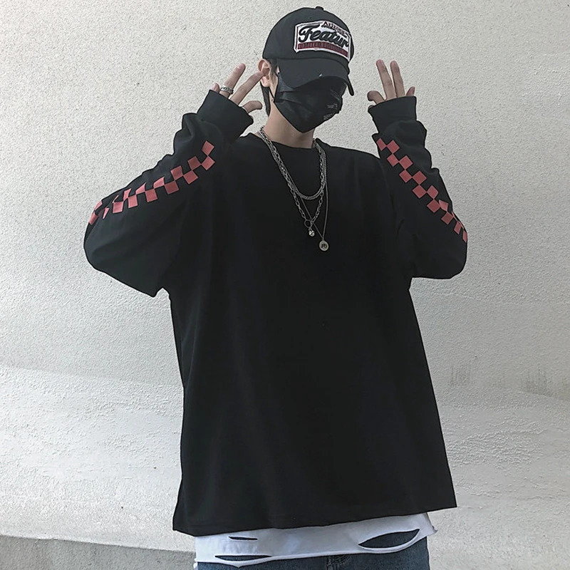 Женская клетчатая Толстовка Harajuku свободный хлопковый пуловер с круглым вырезом