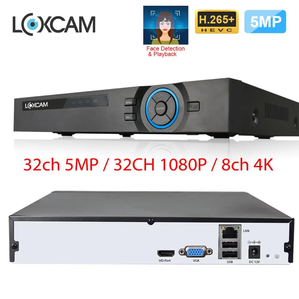 Сетевой видеорегистратор LOXCAM H.265 + HEVC 32 канала 5 МП 8 каналов 4K NVR для ONVIF 2 IP камер
