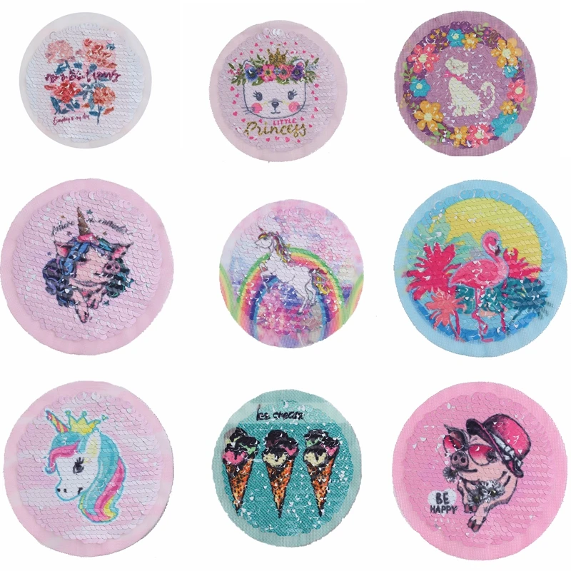 Pulaqi Cartoon Dog Pig Sequin Patch Reversible Embroidered Glitter Patches For Clothes Stripe Stickers Sew On Badge Decors | Дом и сад