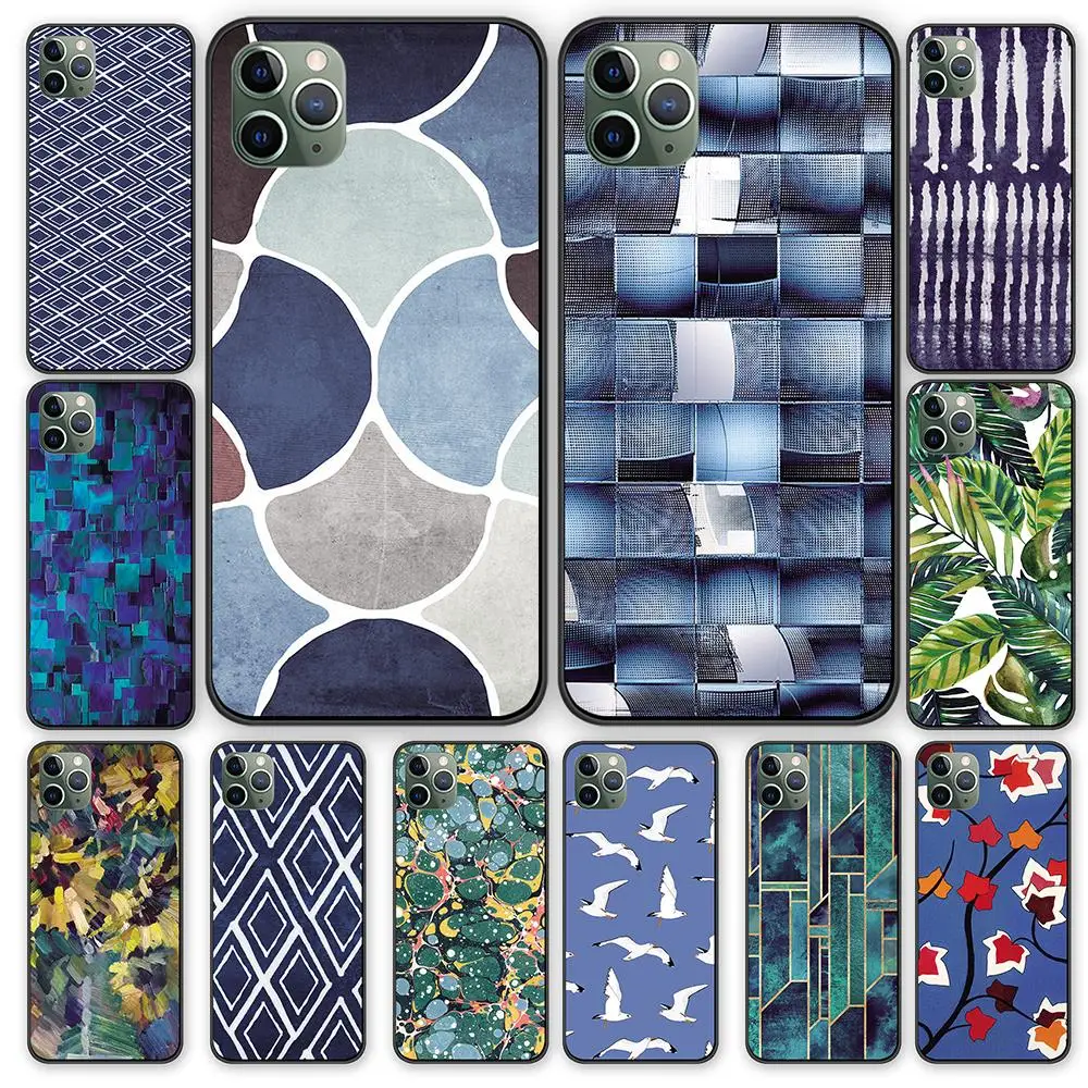 AestheticTropical Moroccan Blue Pattern Black TPU Case cover For iPhone 5 5S 6 6s 7 8 Plus X XS XR 11 Pro Max | Мобильные телефоны