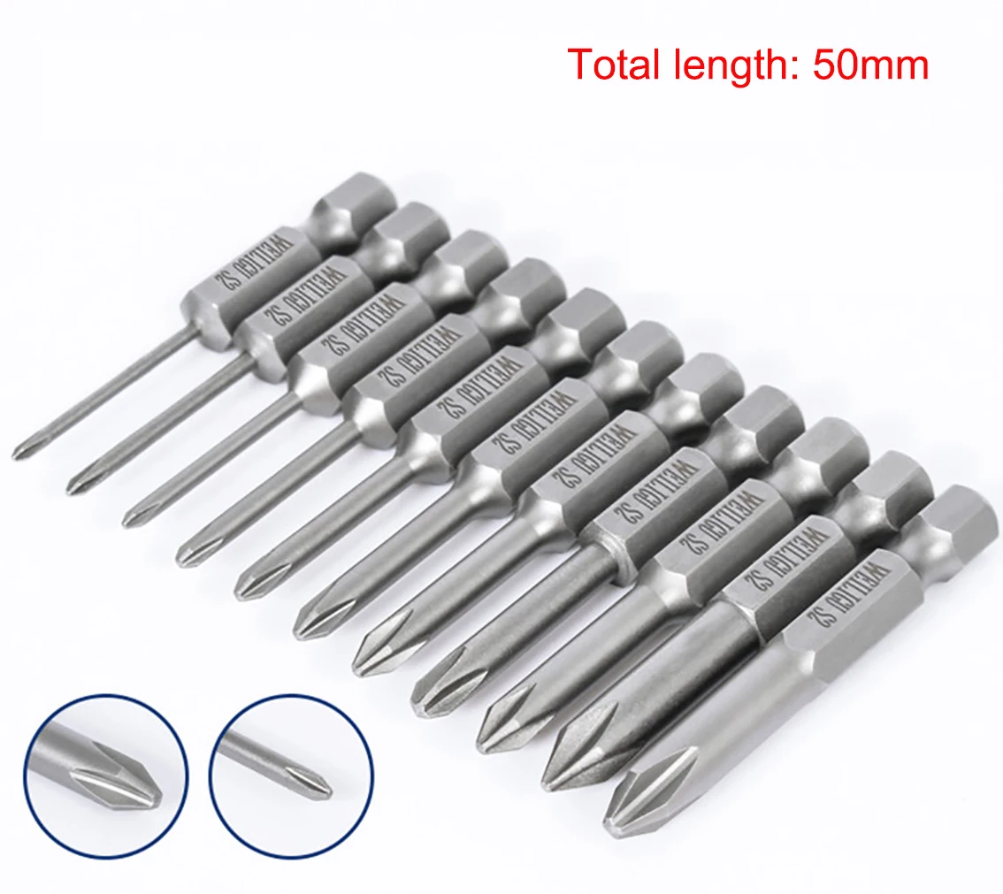 uxcell a12091100ux0262 10Pcs 1/4 inches Hex 50mm Length 2mm Phillips PH00 Magnetic Screwdriver Bits Pack of 10 