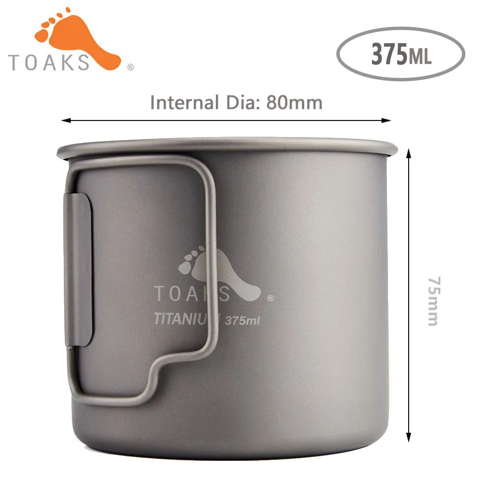 TOAKS Pure Titanium Cup Ultralight Outdoor Coffee Tea Mug without Lid and Foldable Handle Camping Cookware 375ml 50g CUP-375 2