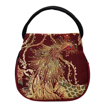 

2020 Women Sequins Ethnic Wind Canvas Embroidery Portable Diagonal Package Folk-custom Dragon Print Bags#G30