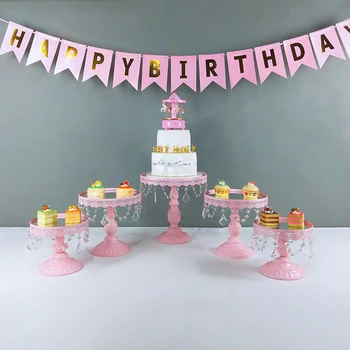 

mirro Iron Crystal Pendant Cake Stand Mirror Surface Wedding Dessert Tray Cupcakes Fruits Cookies Pan Display Serving Rack