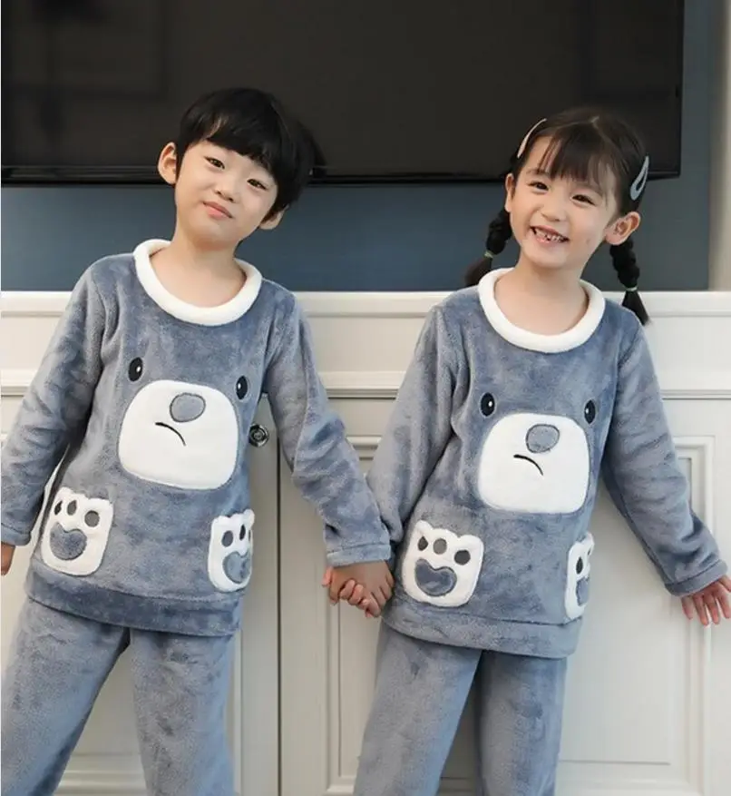 

Boys Pyjama Teenage Clothes Children Winter Cartoon Pajamas Flannel Sleepwear Girls Nightwear Coral Fleece Kids Pijamas Homewear