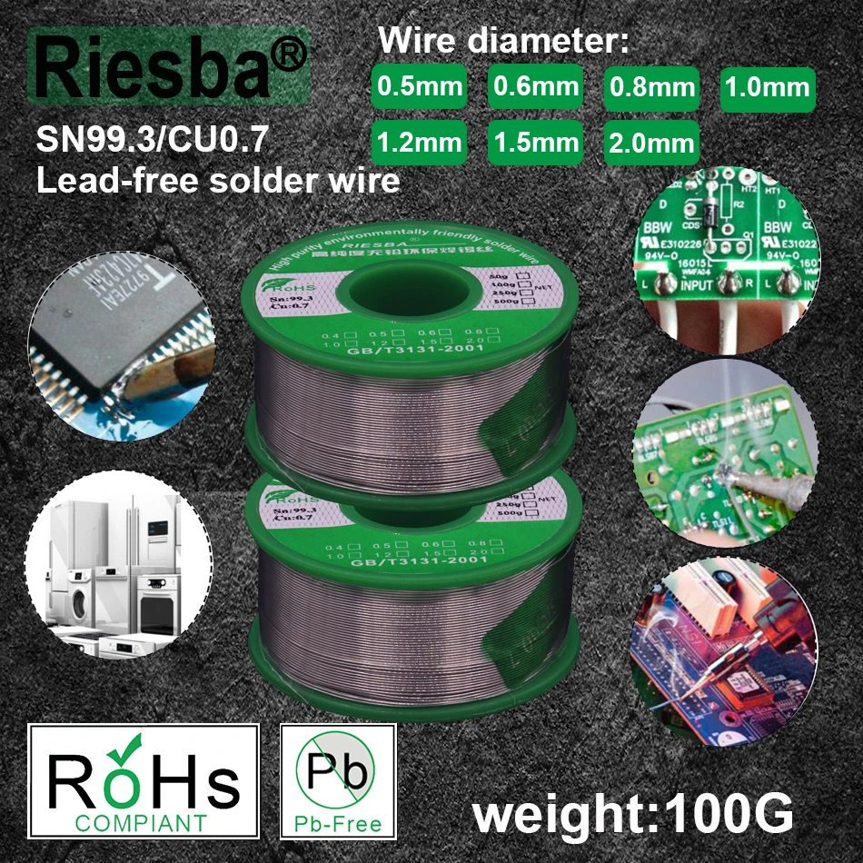1Pcs 100g 1.1LB Lead Free Solder Wire Sn99.3 Cu0.7 Rosin Core for Electrical Solder RoHs rosin core solder  tin welding wire spool