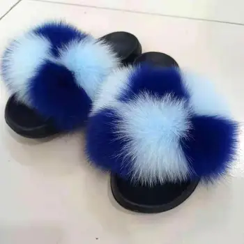 

Fur Slippers Woman Fox Fur Sandals Fluffy Flip-flops EVA Furry Slippers Female Home Shoes Home Beautiful Slippers ry