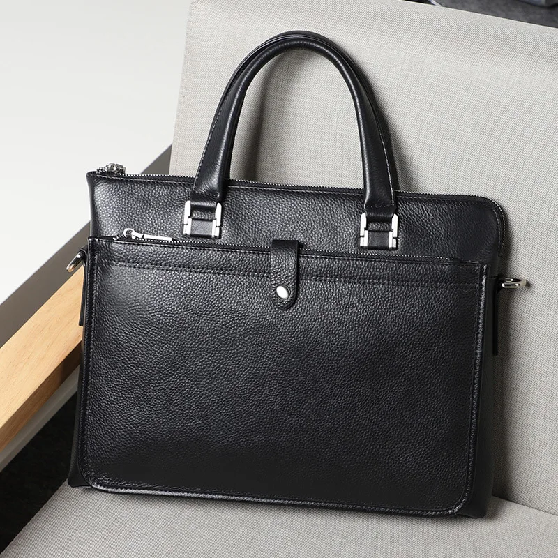 Men Briefcase Real Genuine Leather Bag High Quality Black Business Shoulder Bag Fashion Office Bag