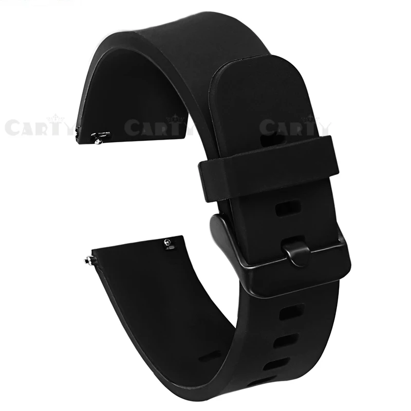 Carty силиконовые браслеты для часов быстросъемные ремешки для часов 20 мм 22 мм Мужские и женские мягкие резиновые черные или серебряные пряжки безопасные кольца Хранитель - Цвет ремешка: Black black buckle