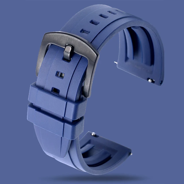 Quality Fluoro Rubber Watch Strap 18mm 20mm 22mm 24mm Sport Watchband Black Green Wristband With Quick Release Spring Bar BLUE