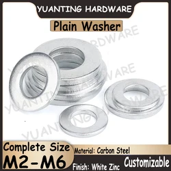3Pcs-50Pcs Carbon Steel White Zinc Plated Plain Washer M2 M2.5 M3 M4 M5 M6 Plain Gasket Shim Gasket Complete Specificaitons