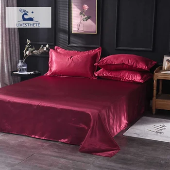 

Liv-Esthete 1PCS Satin Silk Luxury Red Bedding Linen Euro Double Flat Sheet Queen Single Bed Sheet Silky Decoration Bedclothes