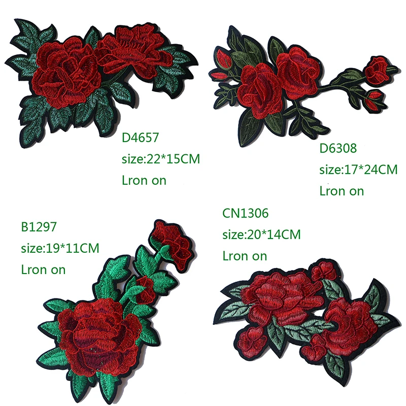 

Rose with Leaves in Love Embroidered Iron on Patches for Clothing DIY Stripes Clothes Patchwork Sticker Custom Flowers Badges