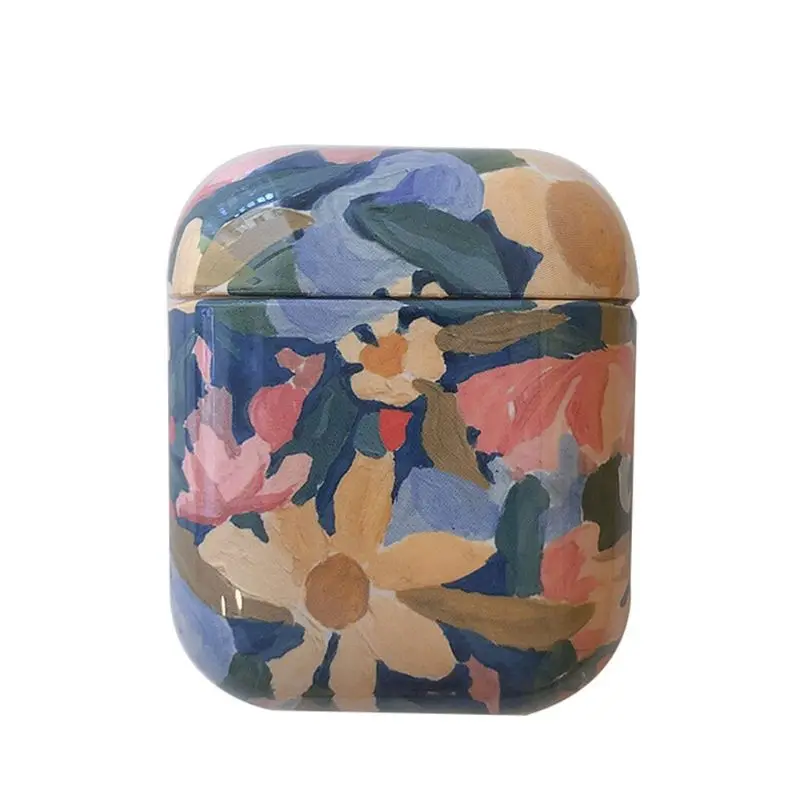 

Flower Oil Painting Protective Case Hard Cover for Airpods Earphone Headset Kit