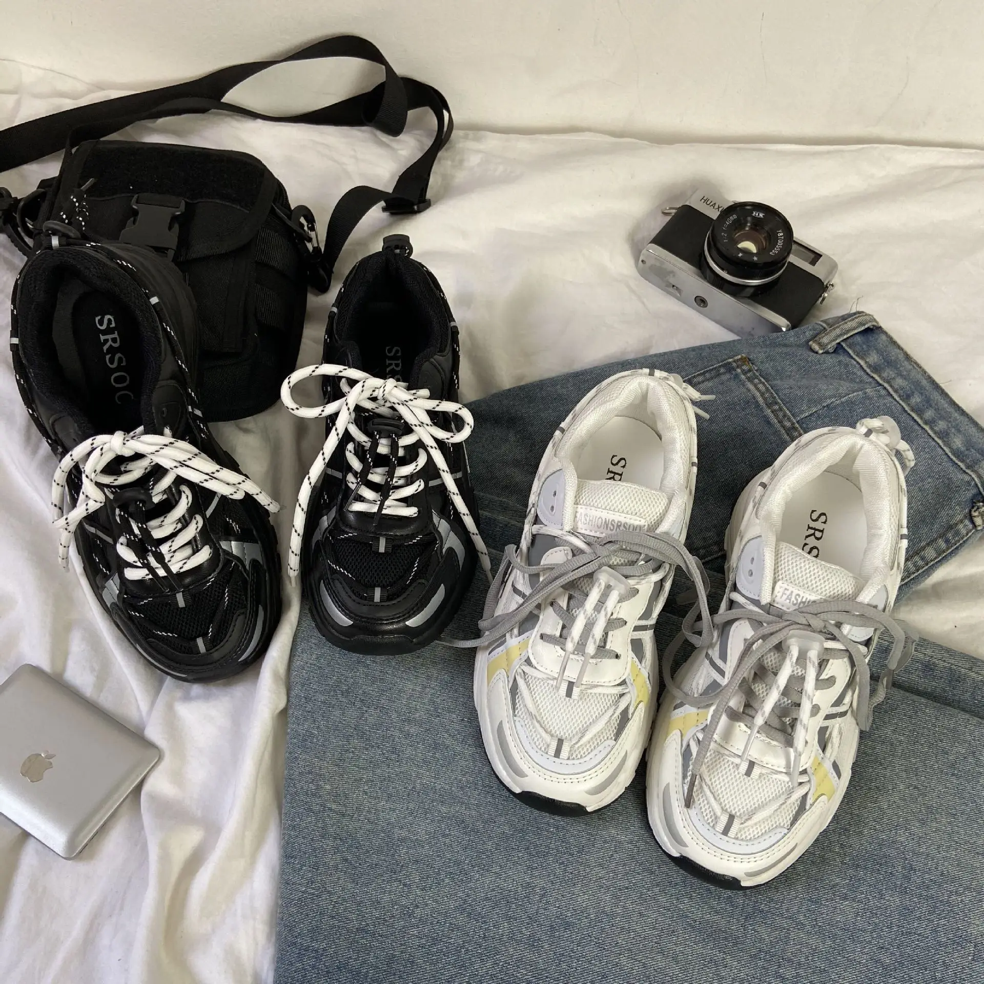 Casual Sports Shoes Women's Street Shooting Korean Wild Women's Shoes Retro White Shoes Lace Up 2021 New Dad Shoes Canvas Shoes