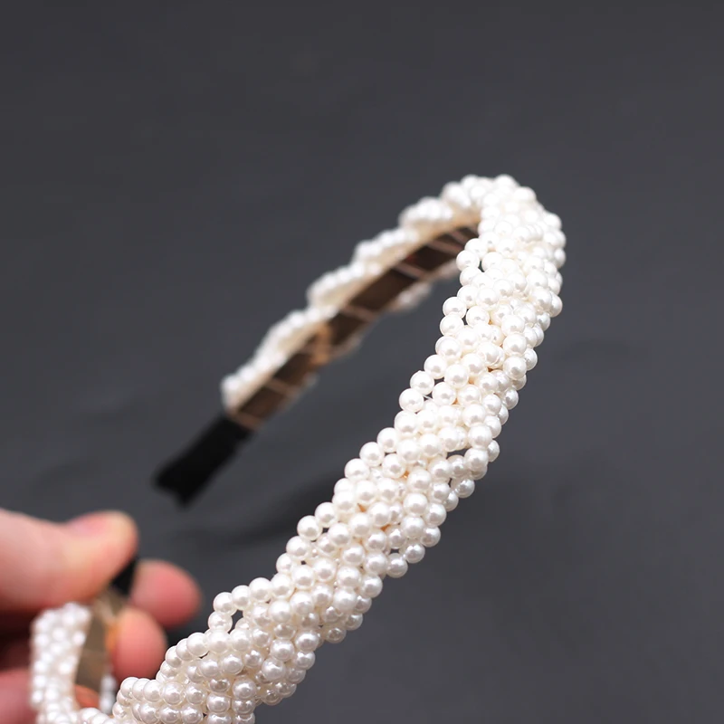 Hair accessory headdress band crown Korean braided pearl headband accessories Fashion Women Luxury Hair Accessories White Beaded Pearl Headband 718