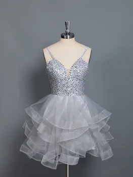 

Ball Gown Spaghetti Straps Knee Length Elegant Tulle Cocktail Dress With Sequins