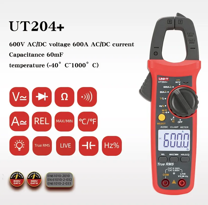 UT204PLUS 400-600A цифровой клещи Автоматический диапазон true RMS Высокоточный мультиметр - Цвет: UT204PLUS
