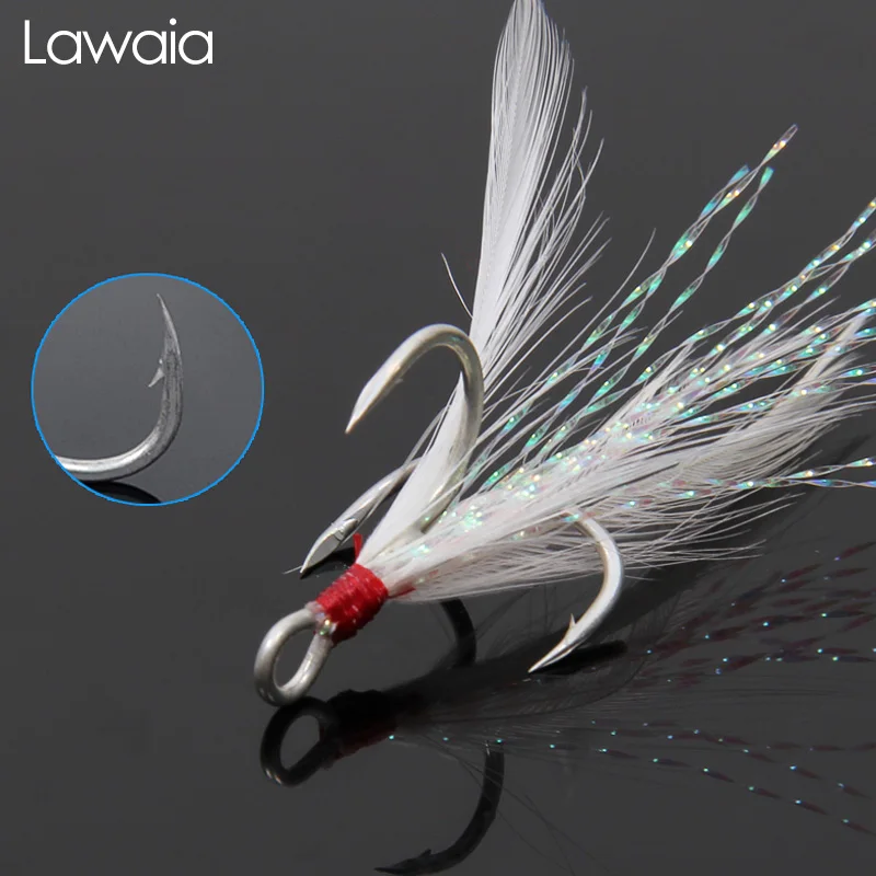 Lawaia Fish Hooks Fishing Circle Hook Three With White Feather Pendants Barbed Anchor Alloy Gears | Спорт и развлечения